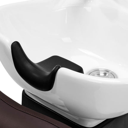 GABBIANO TRYCHO saloninė plautuvė iš šono – ergonomiška padėtis galvos plovimui kirpykloje