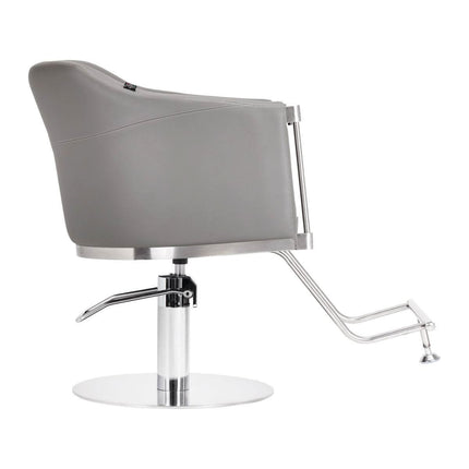 Pilka hidraulinė GABBIANO kėdė kirpyklai – ergonomiška ir patikima profesionaliems salonams