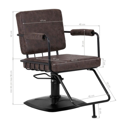 GABBIANO kirpyklos kėdė su hidrauliniu mechanizmu – KATANIA LOFT, tamsiai ruda OLD LEATHER versija