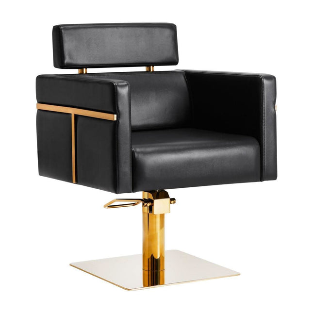 GABBIANO kirpyklos kėdė TOLEDO juodai auksinė hidraulinė – elegantiška salone