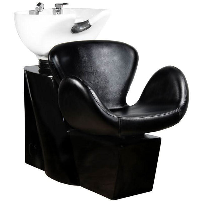 GABBIANO kirpyklos plautuvė AMSTERDAM juoda – ergonomiška baldų įranga salonui su eko odos sėdyne