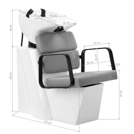 GABBIANO PORTO-BM kirpyklos plautuvė – pilkas salonų baldas su ergonomiška konstrukcija intensyviam darbui