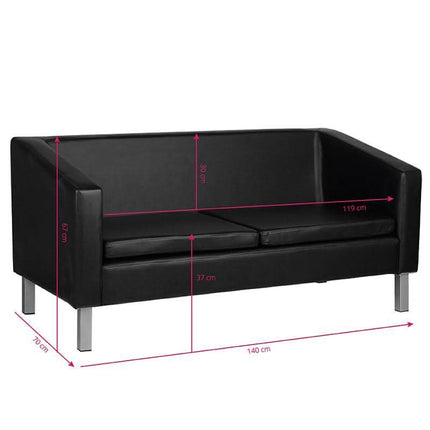 GABBIANO BM18003 trijų vietų sofa – atspari juoda apmušalas, funkcionalus baldas kirpyklų laukiamajam