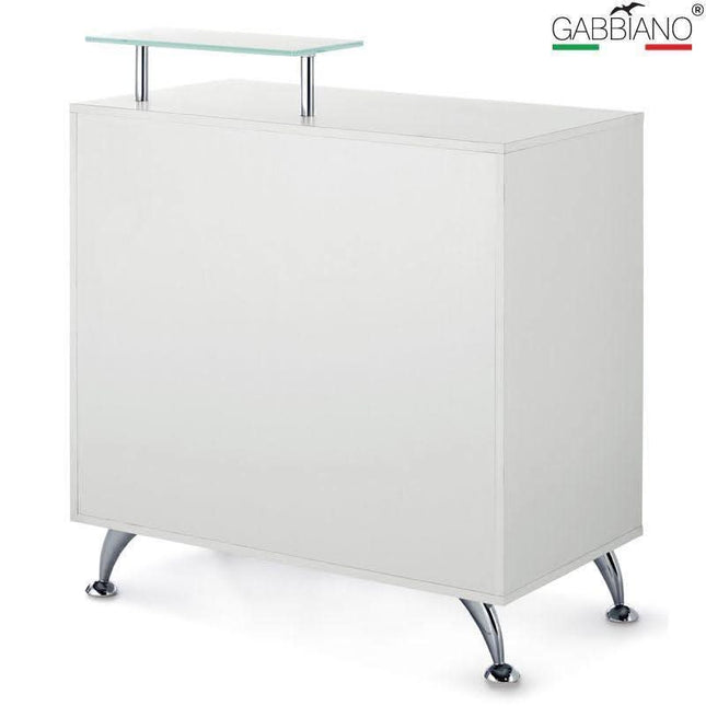 GABBIANO Q-0833 baltas registratūros stalas grožio salonui su spintelėmis ir stalčiumi – funkcionalūs baldai kirpyklai