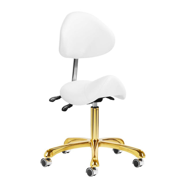 GIOVANNI meistro kėdė-balnas 1004 GOLD WHITE balta auksinė eko oda grožio salono baldai specialistams
