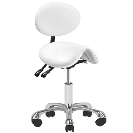GIOVANNI 1025 balta meistro kėdė kosmetologijos kabinetui – ergonomiška, reguliuojamo pasvirimo kampo darbo kėdė