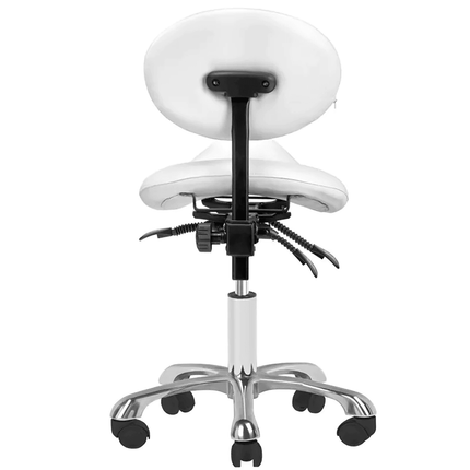 Balta ergonomiška meistro kėdė GIOVANNI – tinkama kosmetologams ir grožio salonų specialistams kasdieniam darbui