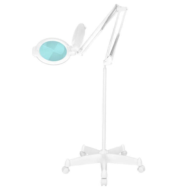 GLOW Moonlight kosmetologinė lempa-lupa 8013/6 ant stovo, balta – LED SMD 5D didinamoji lempa grožio salonui