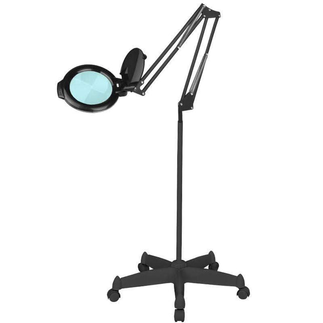GLOW Moonlight kosmetologinė lempa-lupa 8013/6 juoda ant stovo – LED SMD 5D didinamoji lempa profesionaliam darbui
