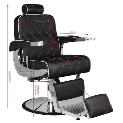 HAIR SYSTEM ROYAL X profesionali kėdė barberiui – greitas valymas tarp klientų, ergonomiška, juodi kirpyklos baldai