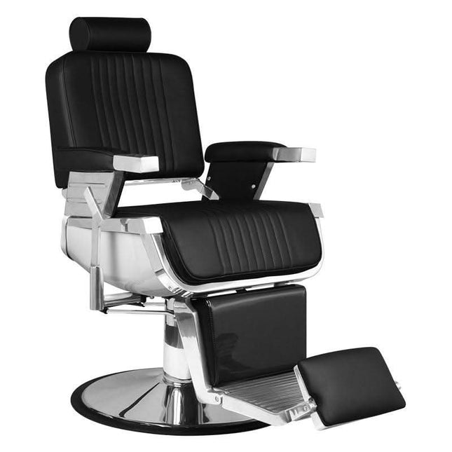 HAIR SYSTEM ROYAL X barberio kėdė juoda – eko odos sėdynė ir atlošas, hidraulinis reguliavimas, kirpyklos baldai