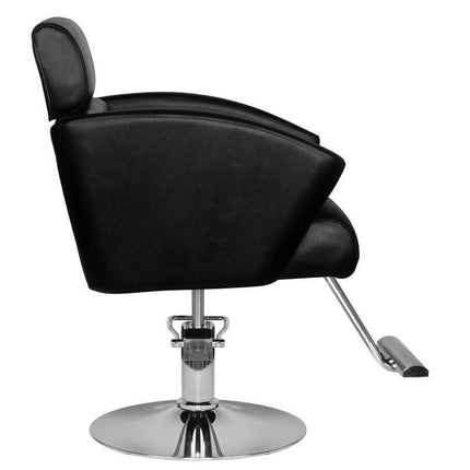 Juoda barber kėdė HAIR SYSTEM – stabili konstrukcija kirpėjams, tinkama intensyviai darbotvarkei
