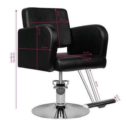 HAIR SYSTEM HS92 juoda kėdė kirpyklai – ergonomiški baldai specialistams, stabilumas nuo pirmo iki paskutinio kliento
