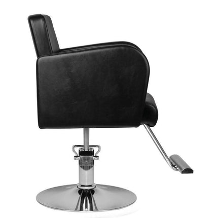 Profesionali kirpėjo kėdė HS92 barber salonui – HAIR SYSTEM juodi baldai su aliuminio konstrukcija