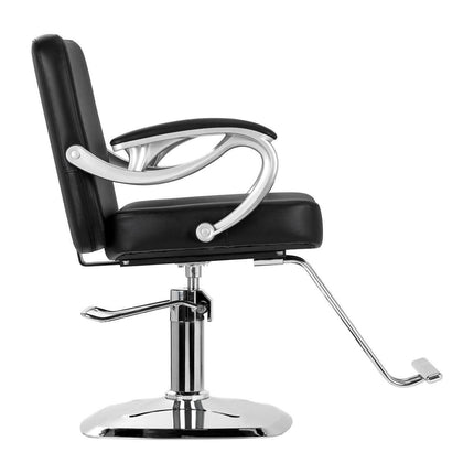 HAIR SYSTEM ZA31 kirpyklos kėdė – vaizdas iš priekio, juoda hidraulinė sėdynė profesionaliam salonui