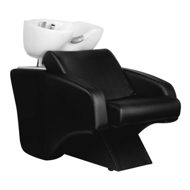 HAIR SYSTEM C38 juoda kirpyklos plautuvė su ergonomišku dizainu ir eko odos sėdyne — salonų baldai