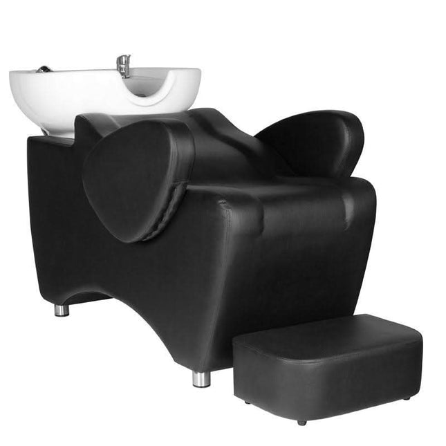 HAIR SYSTEM HSB46 juoda kirpyklos plautuvė – ergonomiška itališko dizaino plaukų plovimo kėdė profesionaliems salonams