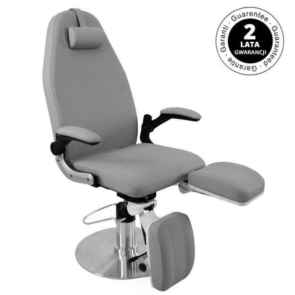 Pilka ergonomiška pedikiūro kėdė AZZURRO – salonų baldas su aukščio reguliavimu efektyviam darbui