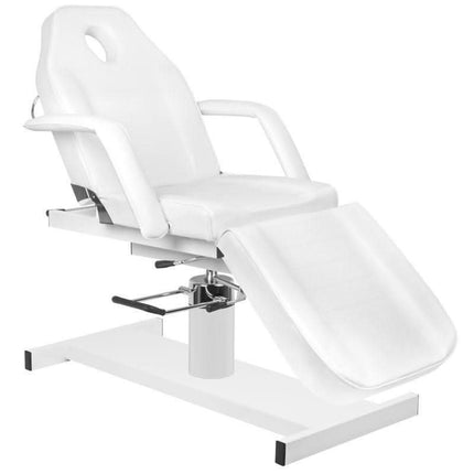 BeautyKit A210D baltas kosmetologinis gultas su hidrauliniu mechanizmu – aukštis 64–80 cm