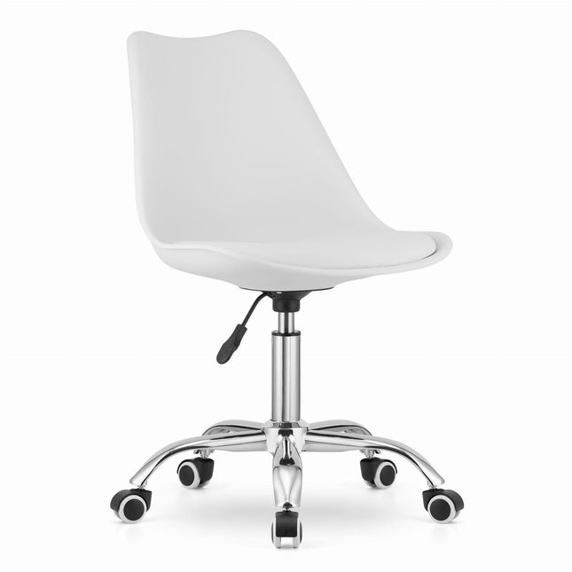 Hurtmeblowy ALBA balta kėdė ant ratukų – ergonomiška kosmetologinio salono darbo vietos kėdė