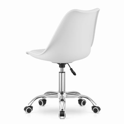 Lengvai judinama balta ALBA darbo kėdė ant ratukų kosmetologui – stabili ir ergonomiška konstrukcija