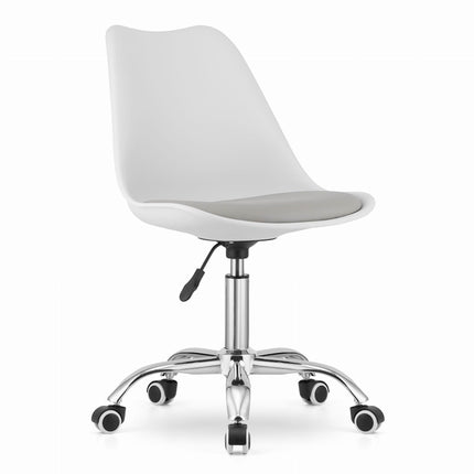 Hurtmeblowy ALBA kėdė ant ratukų balta pilka – ergonomiška darbo kėdė grožio salonui ir kirpyklai