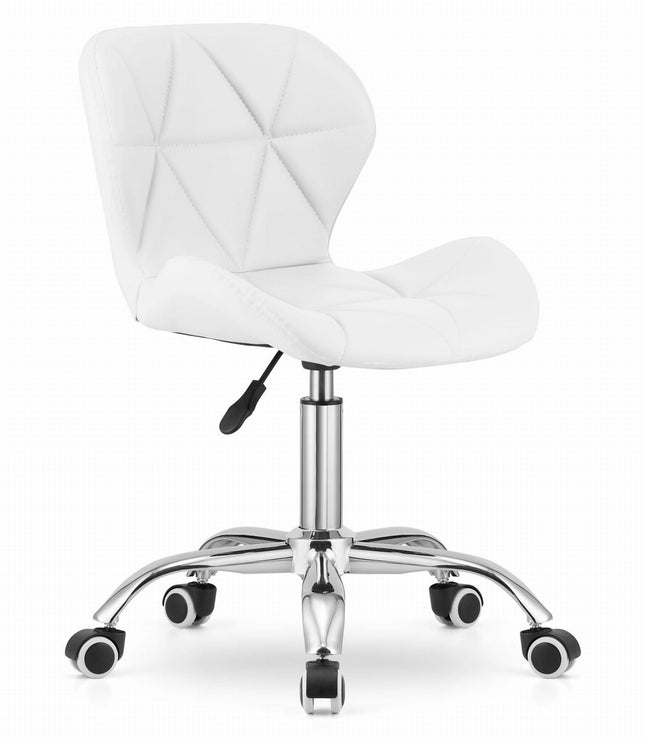 Hurtmeblowy AVOLA balta eko oda kėdė ant ratukų – ergonomiška darbo kėdė grožio salonui