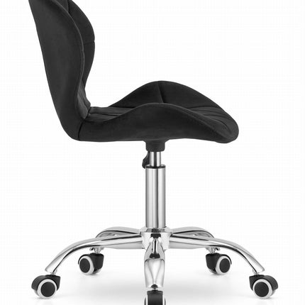 Juodo aksomo AVOLA ritininė kėdė – ergonomiška kirpyklos personalo darbo vietos kėdė