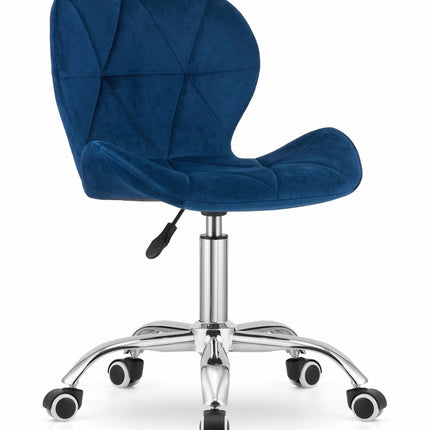 Hurtmeblowy AVOLA kėdė ant ratukų tamsiai mėlynu aksomu – ergonomiška darbo kėdė grožio salonui
