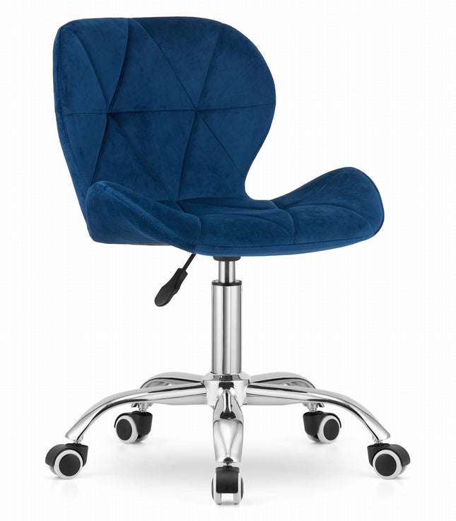 Hurtmeblowy AVOLA kėdė ant ratukų tamsiai mėlynu aksomu – ergonomiška darbo kėdė grožio salonui