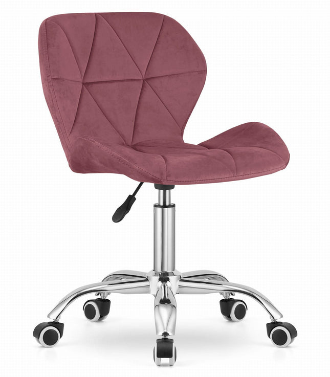 Hurtmeblowy AVOLA kėdė ant ratukų tamsiai rožiniu aksomu – ergonomiška darbo kėdė grožio salonui