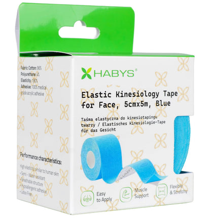 Kineziologinis teipas HABYS FACE 5 cm × 5 m, mėlynas - iš arti