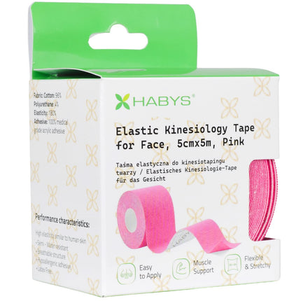 Kineziologinis teipas HABYS FACE 5 cm × 5 m, rožinis - iš arti