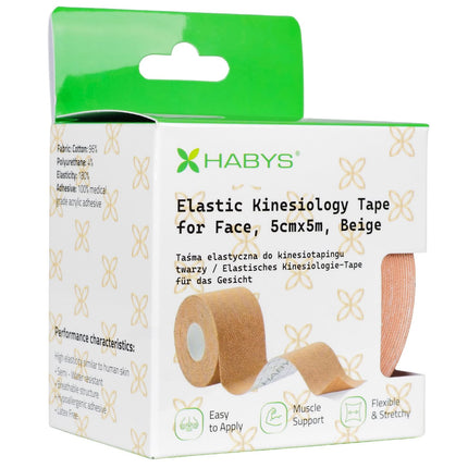 Kineziologinis teipas HABYS FACE 5 cm × 5 m, smėlio spalvos - iš arti