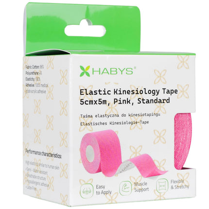 Kineziologinis teipas HABYS STANDARD 5 cm × 5 m, rožinis - iš arti