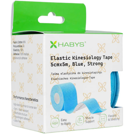Kineziologinis teipas HABYS STRONG 5 cm × 5 m, mėlynas - iš arti