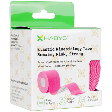 Kineziologinis teipas HABYS STRONG 5 cm × 5 m, rožinis - iš arti