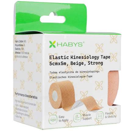 Kineziologinis teipas HABYS STRONG 5 cm × 5 m, smėlio spalvos - iš arti