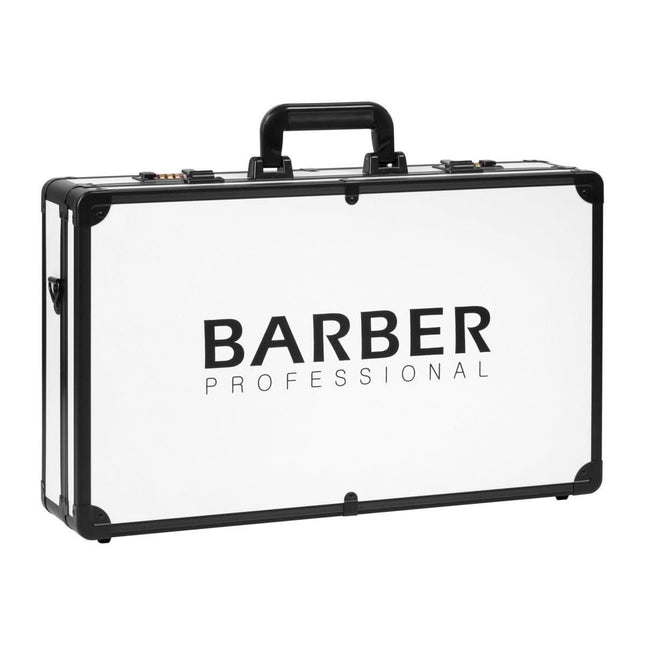 BeautyKit kirpėjo lagaminas BARBER PROFESSIONAL juodai baltas aliuminio, profesionaliam kirpėjui ir barberio meistrui