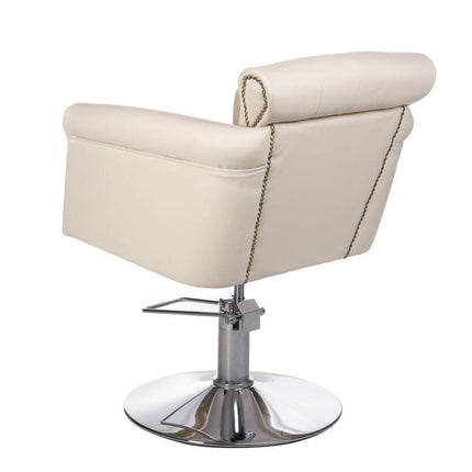 Kreminė kirpyklos kėdė ALBERTO BH-8038 – elegantiška baldų sprendimas profesionalioms kirpykloms ir barbershopams