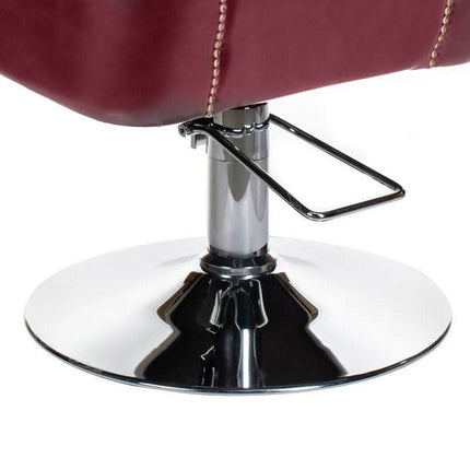 Vyšninės spalvos kirpyklos kėdė ALBERTO BH-8038 – tvirtas metalinis rėmas, patogi klientų sėdynė