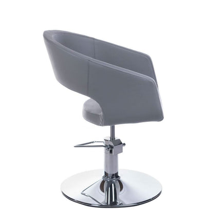 Šviesiai pilkos spalvos hidraulinė kirpėjo kėdė PAOLO BH-8821 – aukštos kokybės medžiaga ir ergonomiškas dizainas kirpyklai