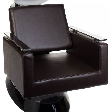 BS MILO BH-8025 rudos spalvos kirpyklos plautuvė moderniame kirpyklos interjere su ergonomiška atrama