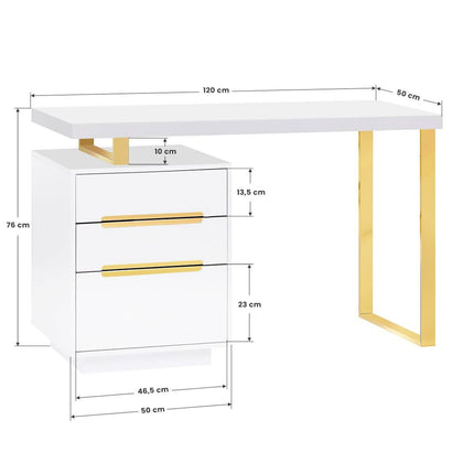 ACTIVESHOP 3311G manikiūro baldas – erdvi darbo vieta su aukso spalvos detalėmis, skirta nagų salonams
