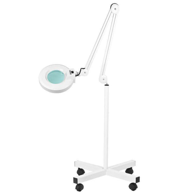 BeautyKit kosmetologinė lempa-lupa S4 ant stovo balta – 5 dioptrijos, bešešėlis apšvietimas kosmetologijos kabinetui