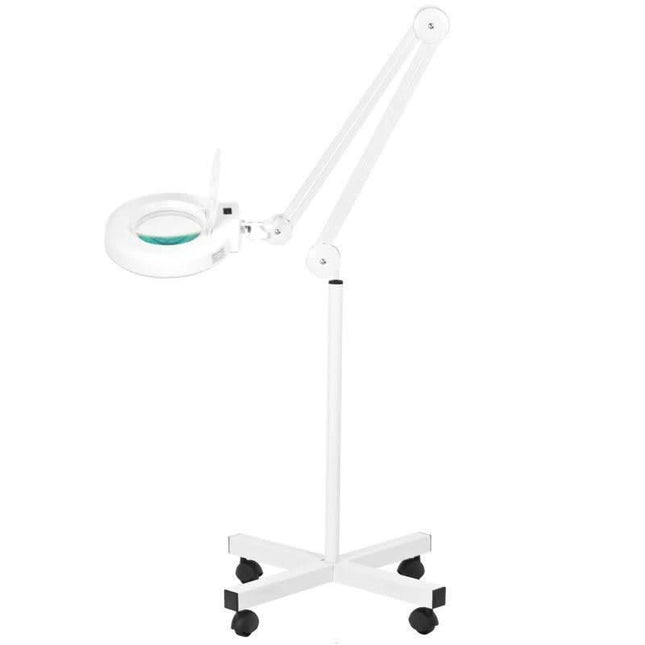 BeautyKit kosmetologinė pastatoma lempa-lupa S4 LED balta, 5 dioptrijų, ant keturašio stovo – baldai kosmetologijos kabinetui