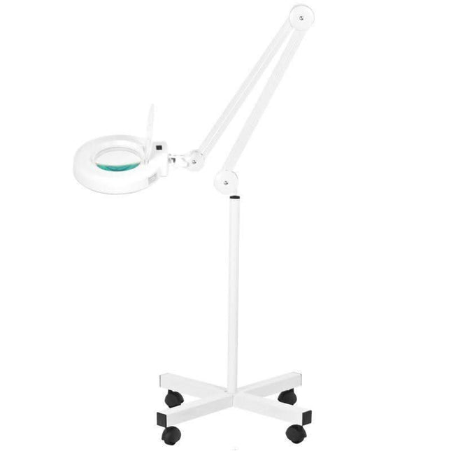 BeautyKit kosmetologinė pastatoma lempa-lupa S4 LED balta, 5 dioptrijų, ant keturašio stovo – baldai kosmetologijos kabinetui