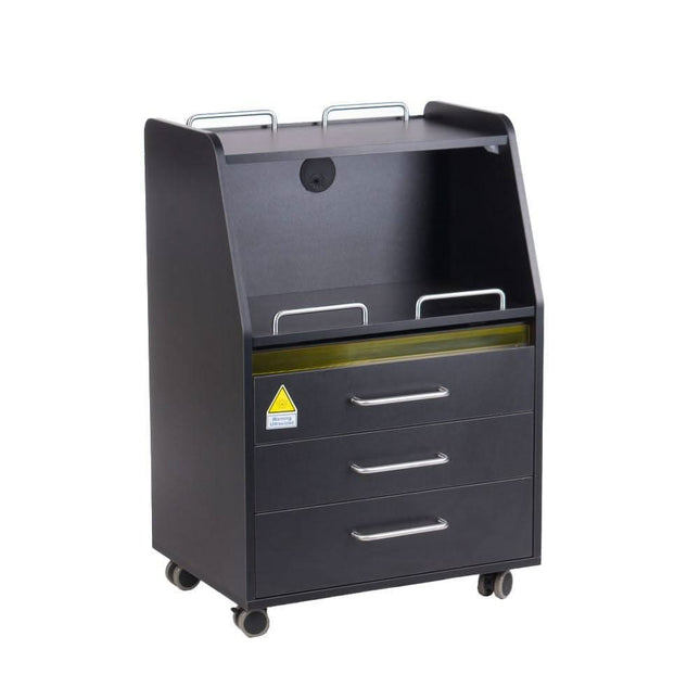 BS BD-T601 juodas kosmetologinis vežimėlis su UV sanitizatoriumi profesionaliam salonui