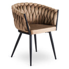 Mebel Elite kėdė ELENA BEIGE Velvet – smėlio aksomo sėdynė su juodomis kojomis grožio salonui