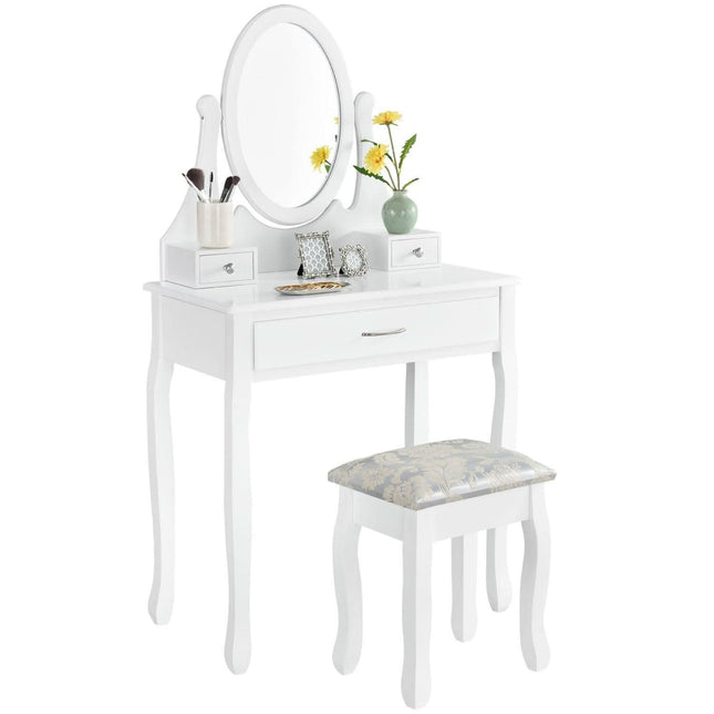 BS kosmetinis staliukas LENA su veidrodžiu ir kėdute baltas – profesionalus makiažo ir grožio procedūrų darbo vietos sprendimas